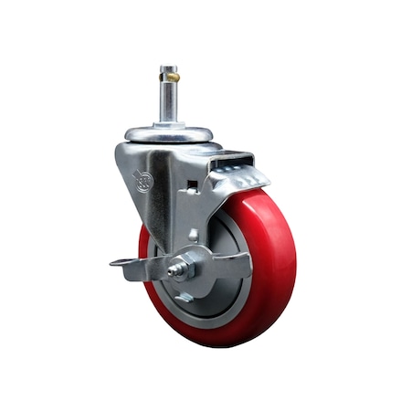 Service Caster 4'' Red Polyurethane Wheel Swivel 7/16'' Grip Ring Stem Caster with Brake SCC-GR20S414-PPUB-RED-TLB-716138